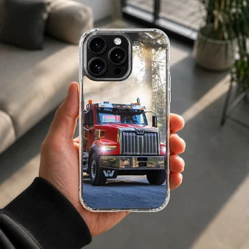 American truck driving through a forest, depicted on phone case — Lifestyle