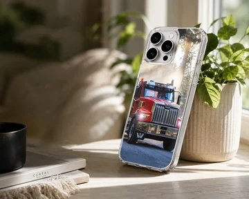 American truck driving through a forest, depicted on phone case — Lifestyle