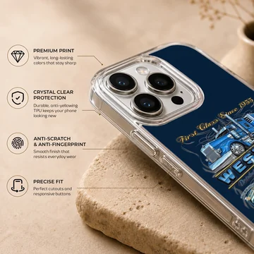 American truck artwork with bold blue design on phone case. — Info