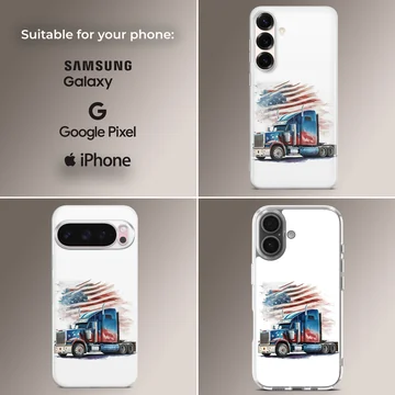 Digital illustration of an American truck and flag on a phone case — Collage