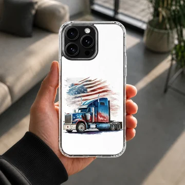 Digital illustration of an American truck and flag on a phone case — Lifestyle