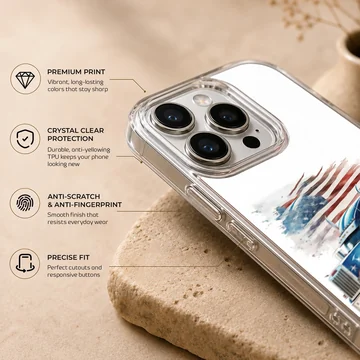 Digital illustration of an American truck and flag on a phone case — Info