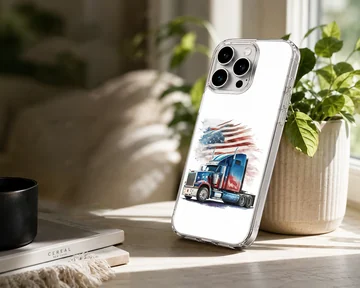Digital illustration of an American truck and flag on a phone case — Lifestyle