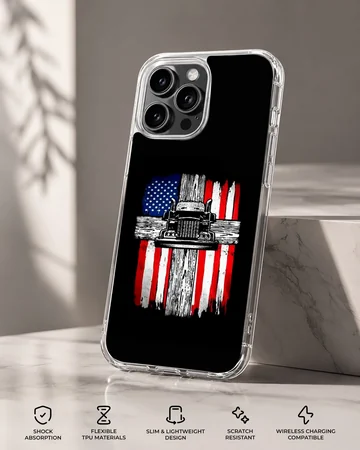 American truck design with flag on phone case — Specs