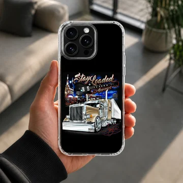 American Truck illustration on phone case with cityscape and dynamic lighting. — Lifestyle