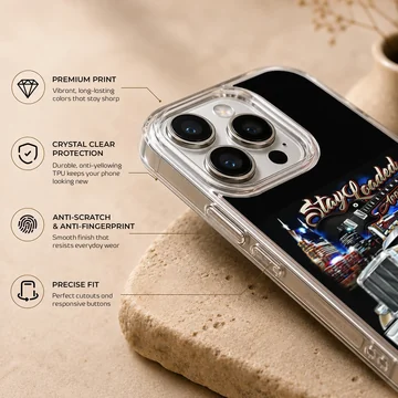 American Truck illustration on phone case with cityscape and dynamic lighting. — Info