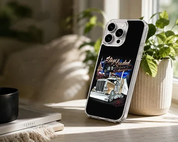 American Truck illustration on phone case with cityscape and dynamic lighting. — Lifestyle
