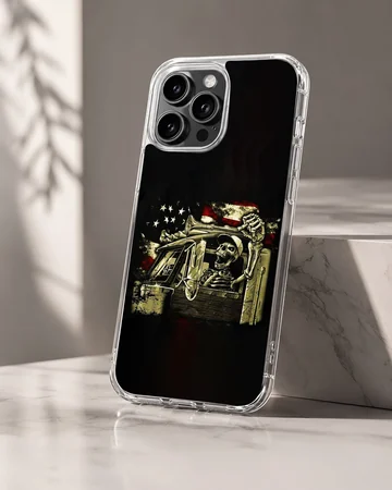 American truck design on a phone case, featuring bold colors and edgy style. — Hero
