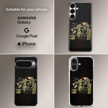 American truck design on a phone case, featuring bold colors and edgy style. — Collage