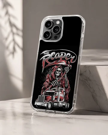 Edgy American Truck with The Reaper illustration phone case — Hero