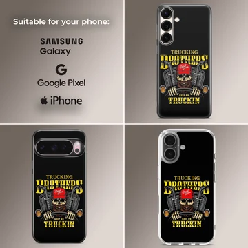 Bold American truck artwork with trucking slogan on phone case — Collage