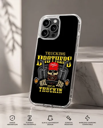 Bold American truck artwork with trucking slogan on phone case — Specs
