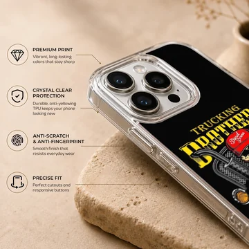 Bold American truck artwork with trucking slogan on phone case — Info