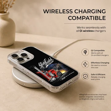 American truck design on a phone case featuring a bold illustration. — Charging