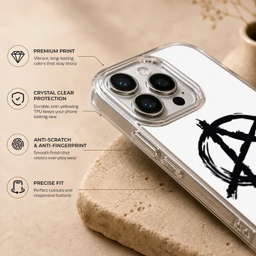 Black anarchy symbol on white background phone case — Info