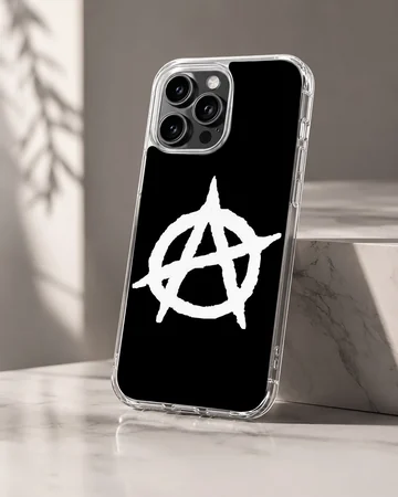 Phone case with bold anarchy symbol in black and white — Hero