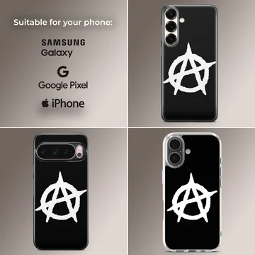Phone case with bold anarchy symbol in black and white — Collage