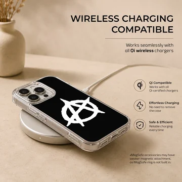 Phone case with bold anarchy symbol in black and white — Charging