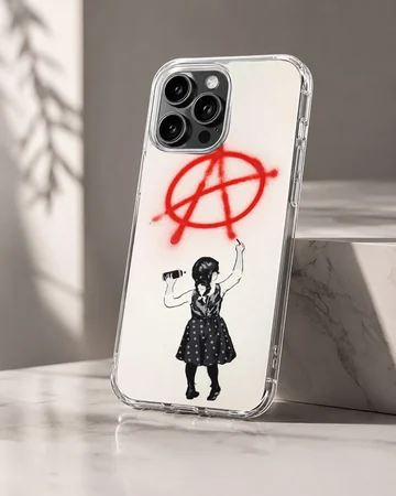 Anarchy graffiti design with girl on phone case — Hero
