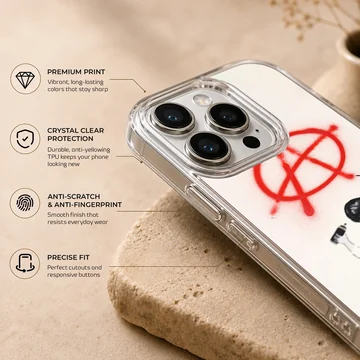 Anarchy graffiti design with girl on phone case — Info