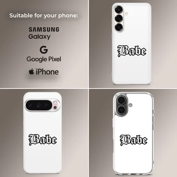 Black gothic 'Babe' typography on white background phone case — Collage