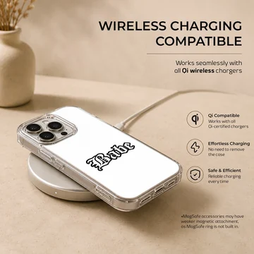 Black gothic 'Babe' typography on white background phone case — Charging