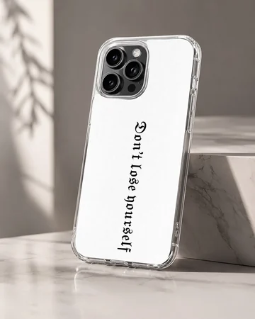 Phone case with ancient font text reading 'Don't lose yourself' — Hero