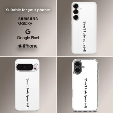 Phone case with ancient font text reading 'Don't lose yourself' — Collage