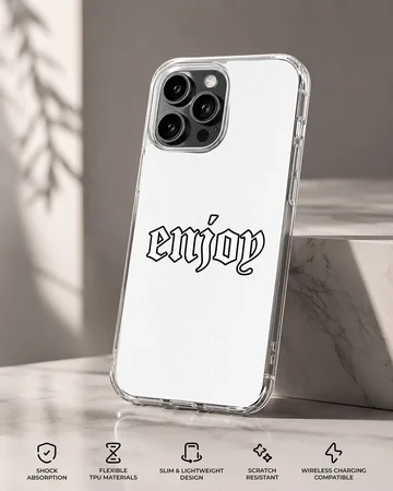 Phone case with 'Enjoy' in ancient font style — Specs