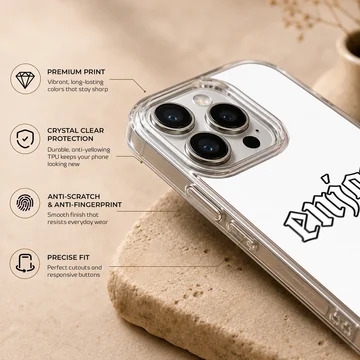 Phone case with 'Enjoy' in ancient font style — Info