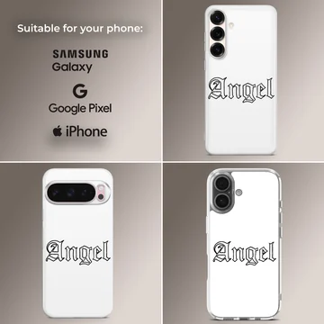 Phone case with 'Angel' design in ancient font texts — Collage