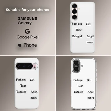 Ancient font texts in bold typography on a phone case — Collage