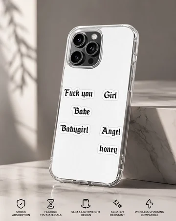 Ancient font texts in bold typography on a phone case — Specs