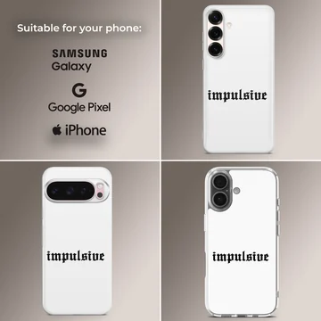 Phone case with 'Impulsive' in ancient font style — Collage