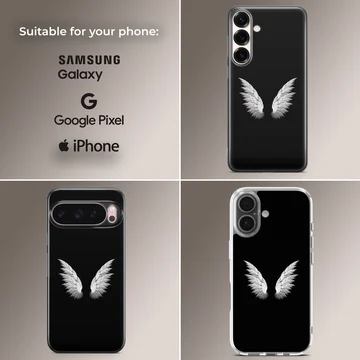 Phone case featuring angel wings on a black background — Collage