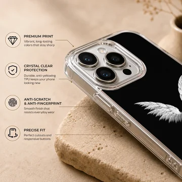 Phone case featuring angel wings on a black background — Info