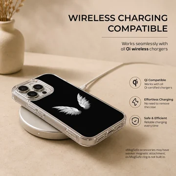 Phone case featuring angel wings on a black background — Charging