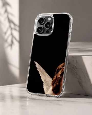 Photographic angel design on black phone case — Hero