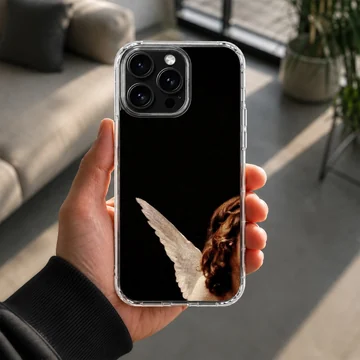 Photographic angel design on black phone case — Lifestyle