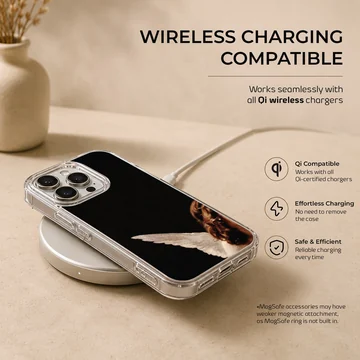 Photographic angel design on black phone case — Charging
