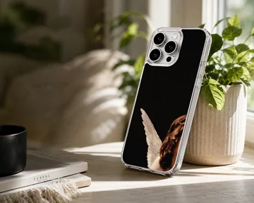 Photographic angel design on black phone case — Lifestyle