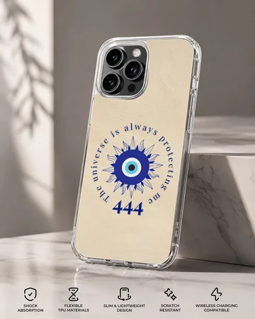 Angel-themed phone case with protection quote and minimal design. — Specs