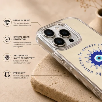 Angel-themed phone case with protection quote and minimal design. — Info