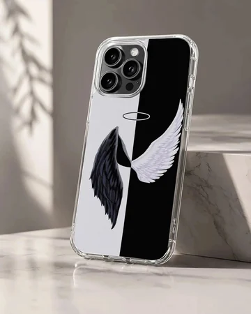 Black and white angel wings design on phone case