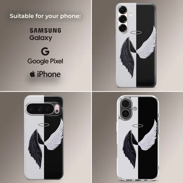 Black and white angel wings design on phone case — Collage