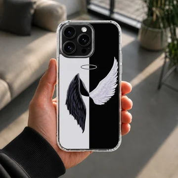 Black and white angel wings design on phone case — Lifestyle