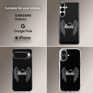 Angel wings with inspirational quote on phone case — Collage