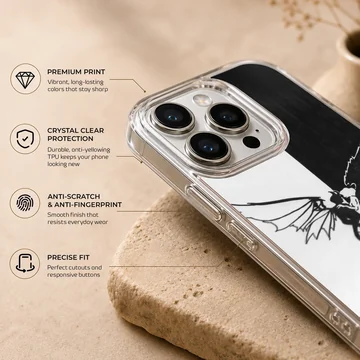 Angel artwork on a black and white phone case — Info
