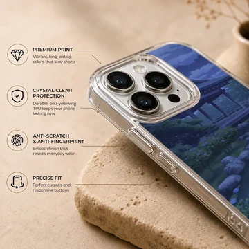 Anime background phone case featuring a serene landscape scene. — Info
