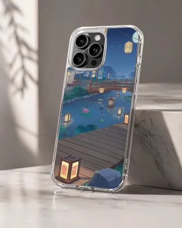 Anime background with serene night view, phone case — Hero